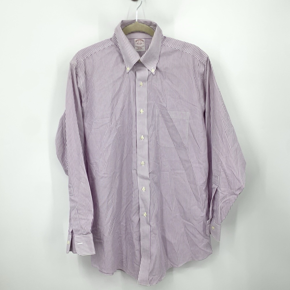 Brooks Brothers Men‎ Size Large 16 33 Shirt Button Down Top Purple White Stripe